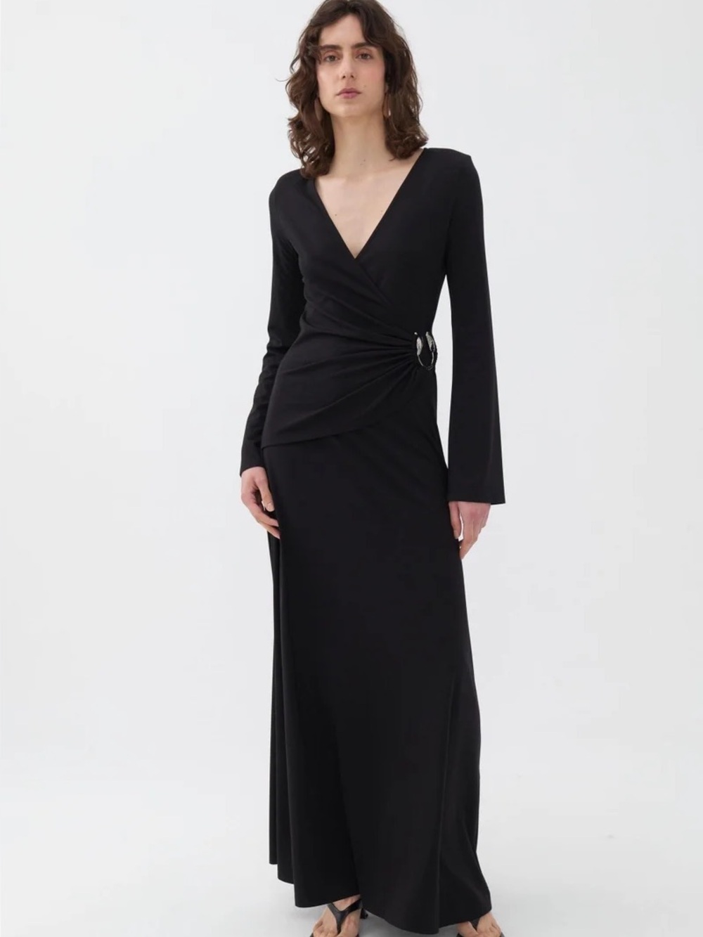 NWT. Nocturne. Black Formal Maxi Faux Wrap Dress. Size Medium.